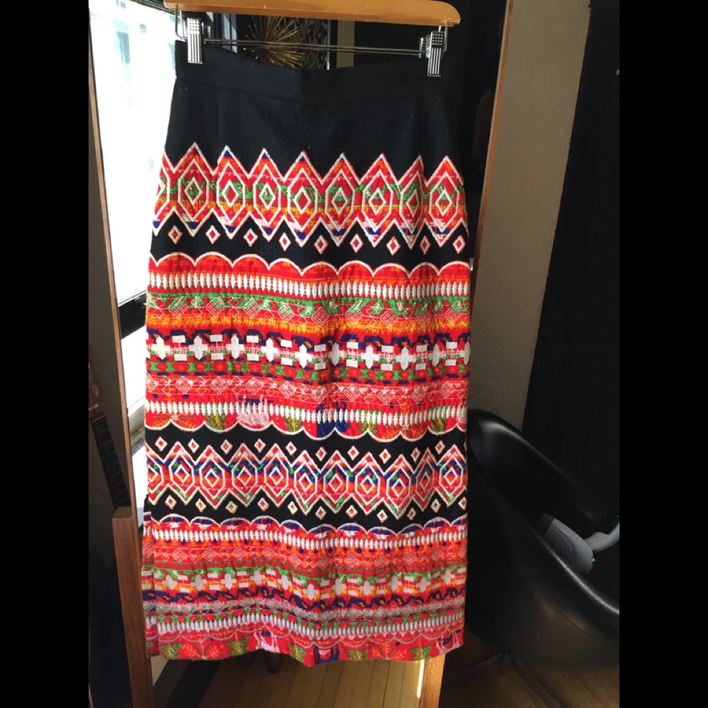 Wool hand embroidered high waisted skirt